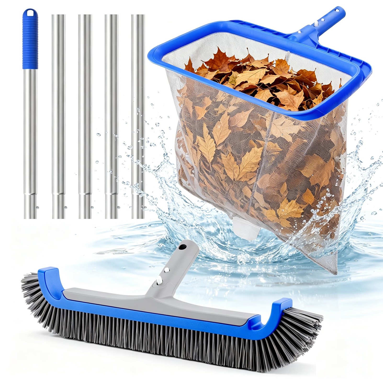 Best Consciot 3-in-1 Pool Cleaning Kit Includes Leaf Rake Net Wall Brush & Pole