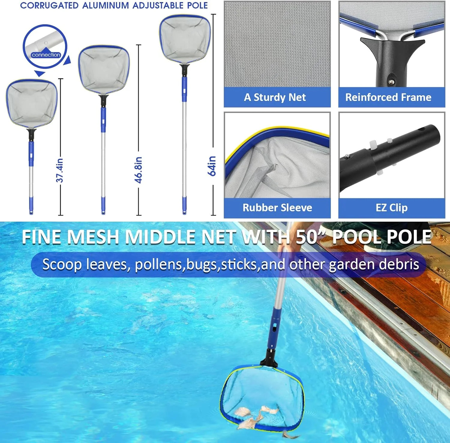 Poolvio Swimming Pool Cleaning Kit, 14 » Brush Head & 50 » Telescopic Aluminum P