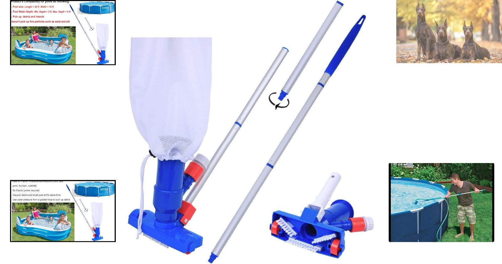 Water Pressure Powered Jet Vacuum with Extra Head Handle for Easy Pool Cleaning