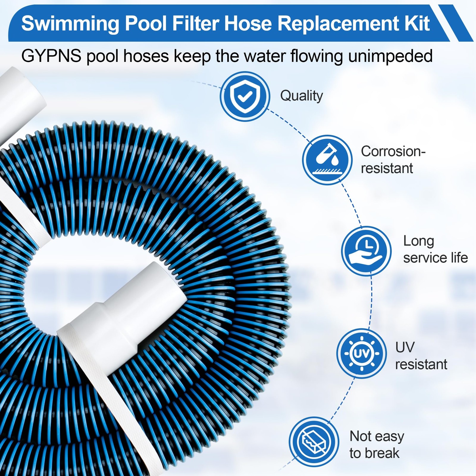 Gypns 6 Ft Above Ground Pool Hoses For Hayward Filter Pump 1-1/2 Pool Pump Hose