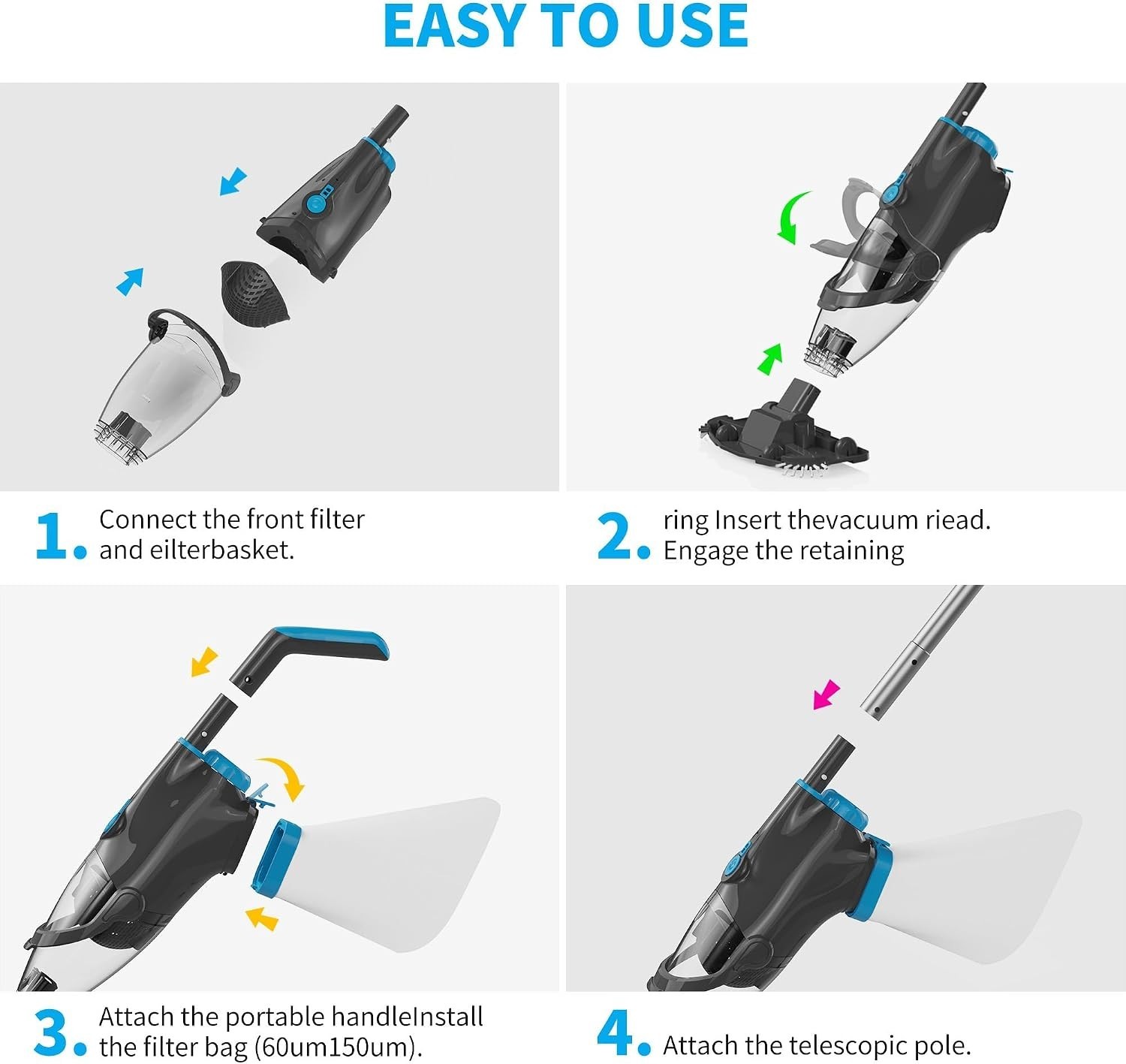 Cordless Handheld Pool Vacuum for Above Ground, Inground Pools | 18.5GPM