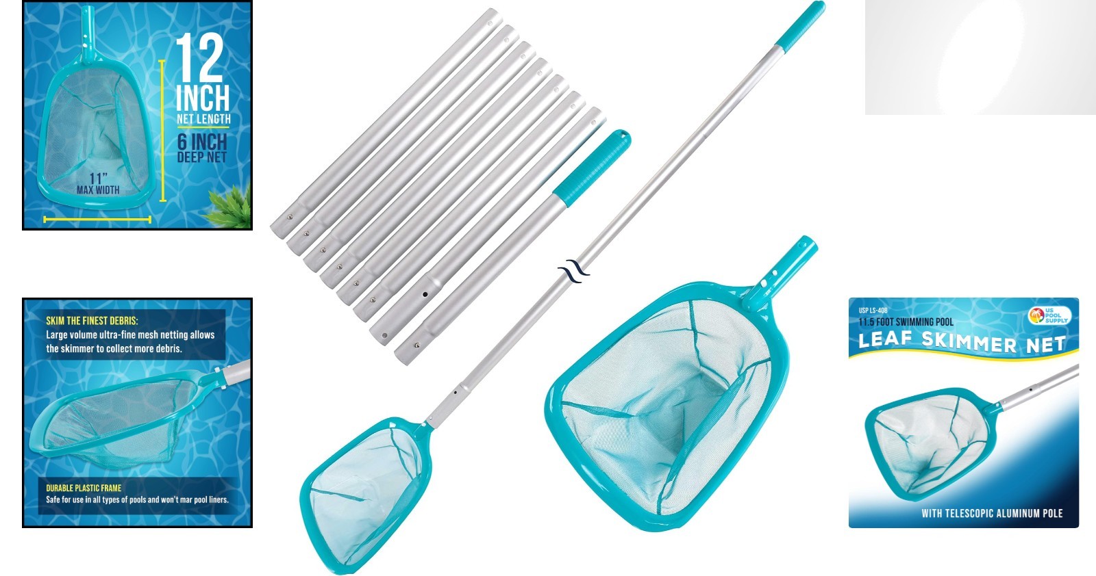 Heavy-Duty 11.5 ft Pool Skimmer with Adjustable Aluminum Pole for Debris Removal