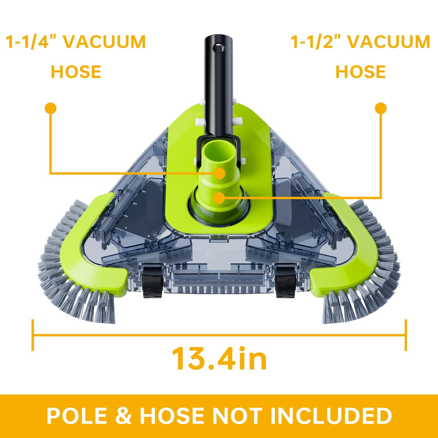 Upgrade Pool Vacuum Head with Wheels & Side Brushes, Universal Green