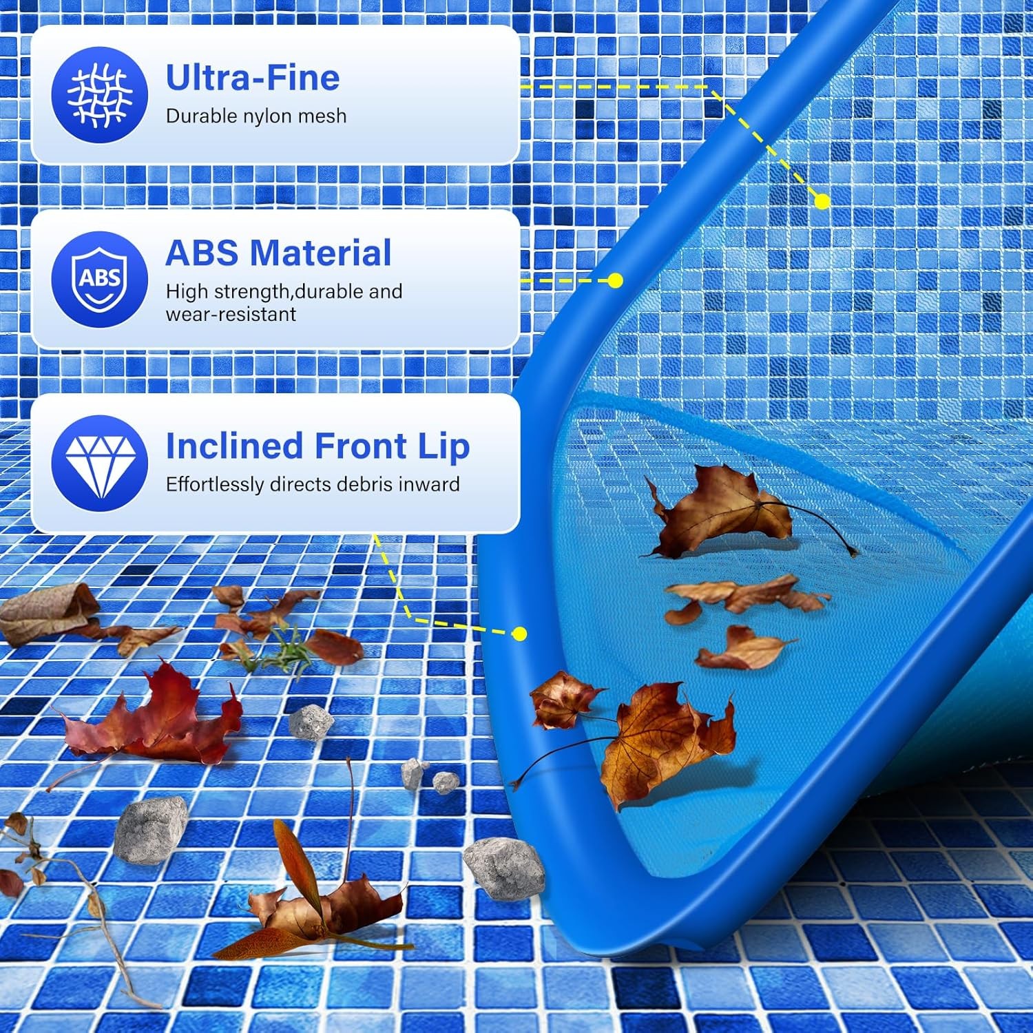 Pool Cleaning Kit: 12.5&Prime; Brush, Fine Mesh Skimmer, 76.5&Prime; Pole