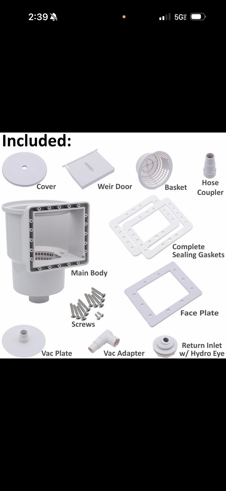 Hydro Tools 8940 Standard ABS Thru-Wall Pool Skimmer New