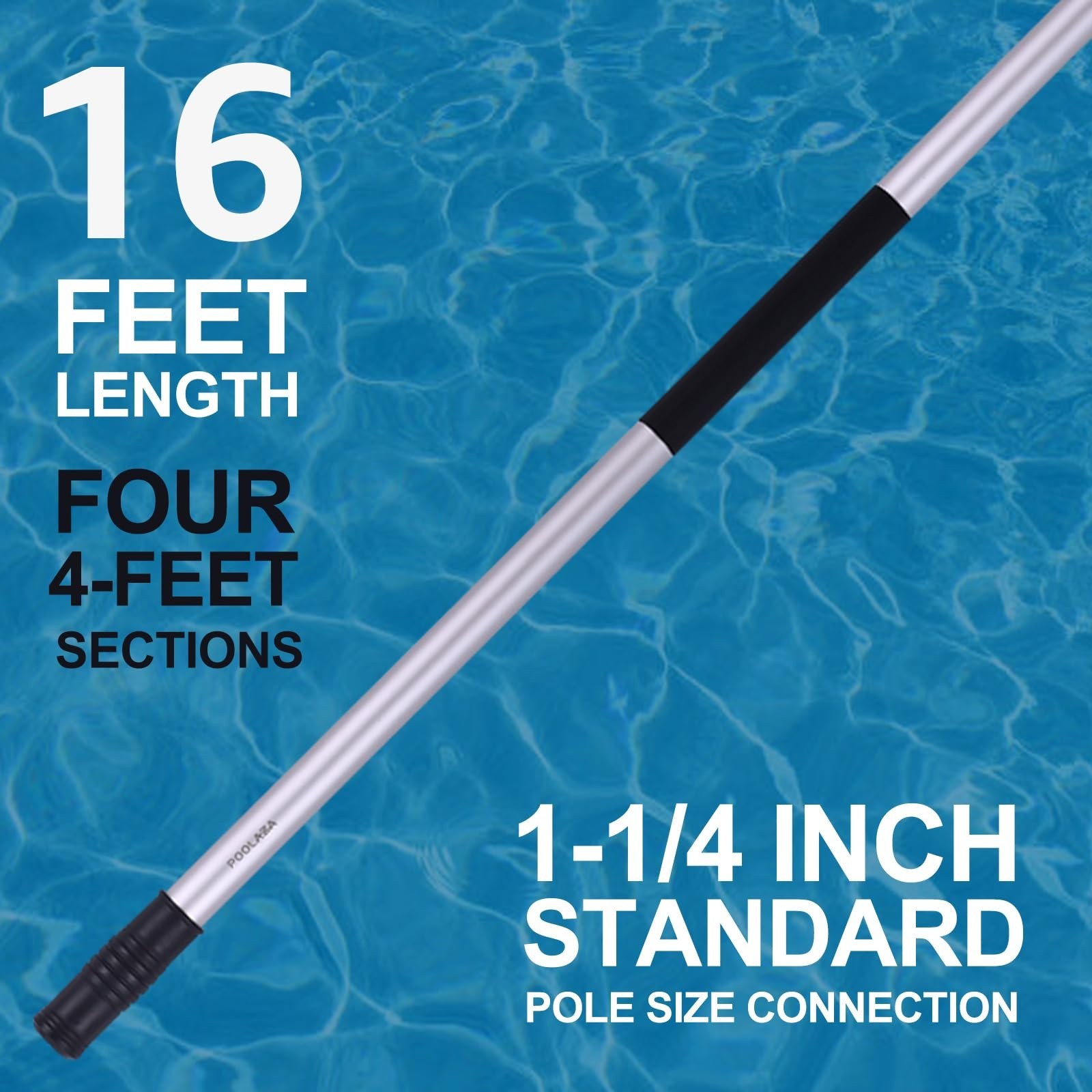 16ft Heavy Duty Detachable Pool Cleaning Pole – Anodized Aluminum, Double Grip,