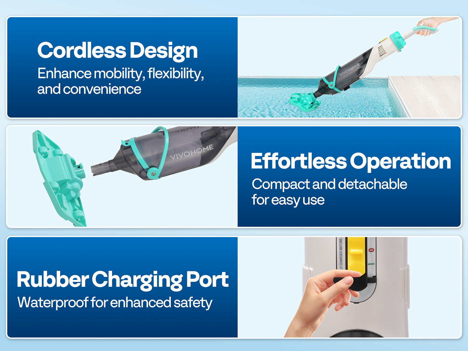 Cordless Rechargeable Pool Vacuum Handheld Pool Cleaner with Telescopic Pole
