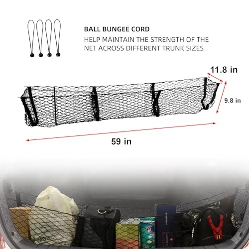 59 Inch Cargo Net Trunk Organizer with 3 Pockets, Heavy Duty Mesh Storage Net
