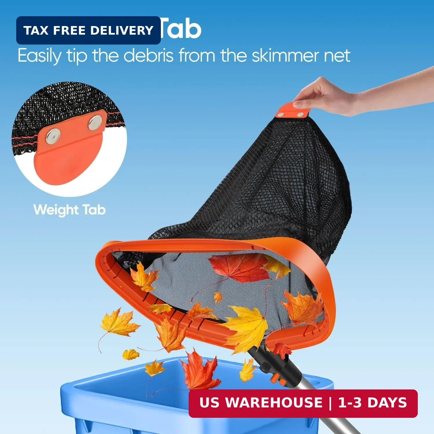 17.5&Prime; Pool Net, Pool Skimmer Net with Double-Layer Netting Bag, Aluminum Frame,