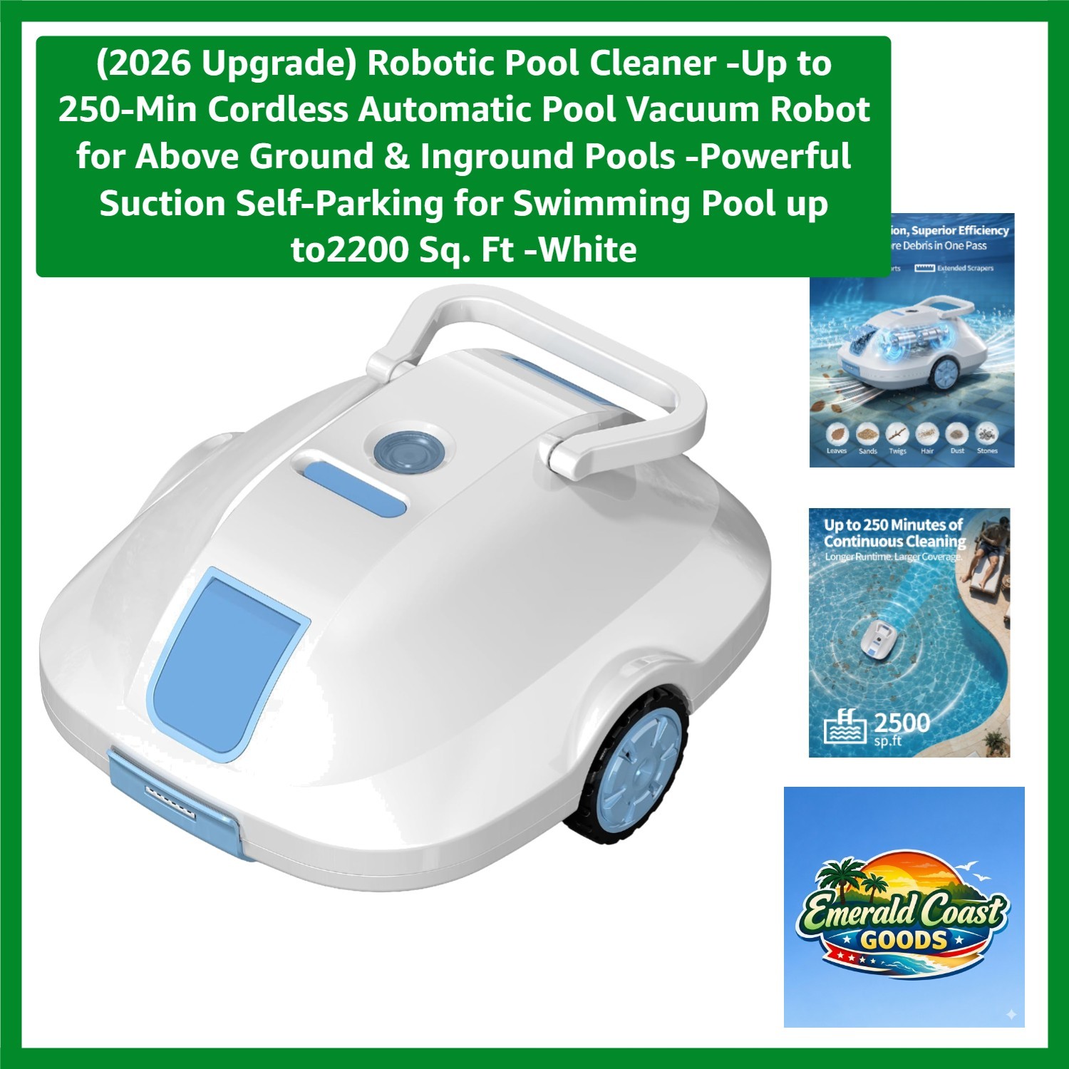 Advanced Automatic Pool Cleaning Robot for Above & Inground Pools, White Finish
