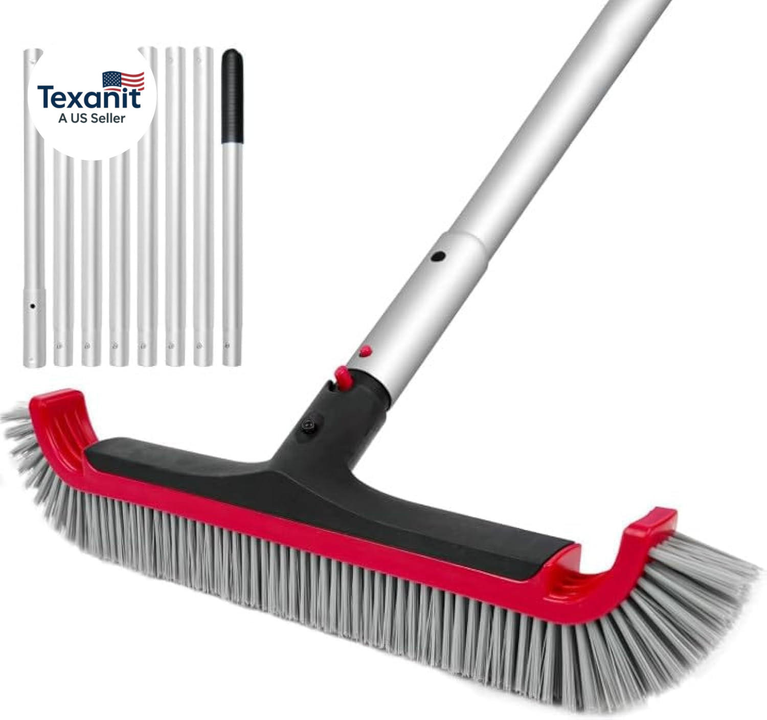 Swimming Pool Brush with Pole – 17.5&Prime; Wall Brush with 10FT Adjustable Aluminum P
