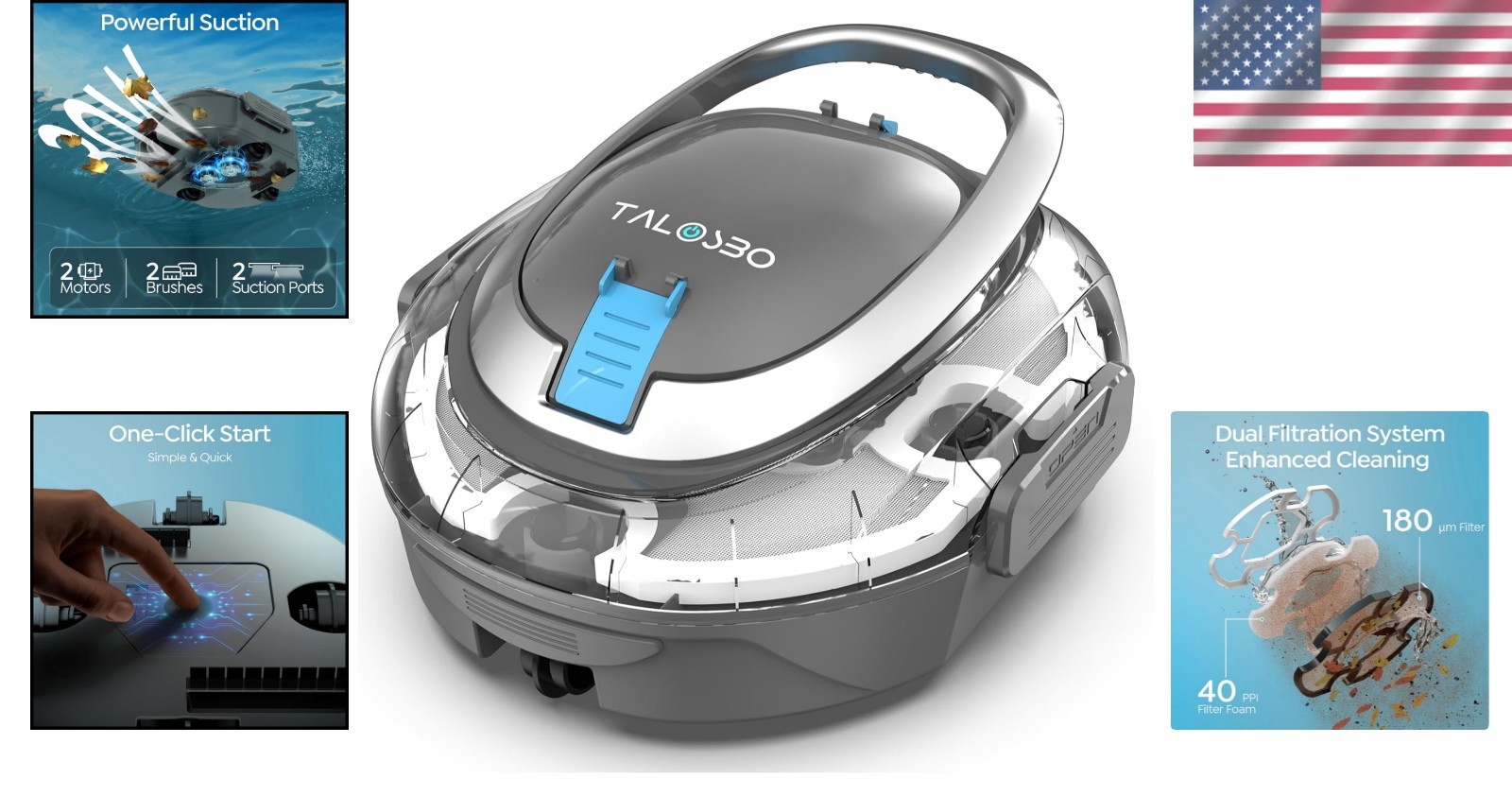 S2 Cordless Robotic Pool Cleaner – Lightweight & Efficient Dark Gray Design