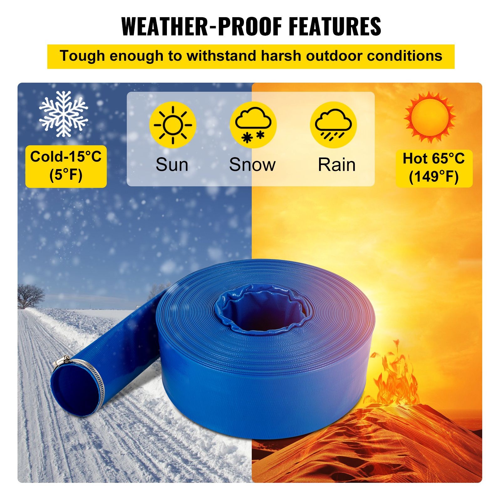 2&Prime;x105&prime;, PVC Fabric Lay Flat Hose, Heavy Duty Backwash Drain Hose