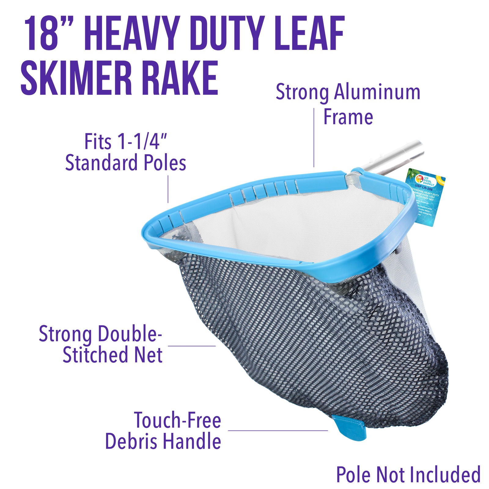 Pro Heavy Duty Swimming Pool Aluminum Leaf Skimmer Rake, Double-Stitched Net Bag