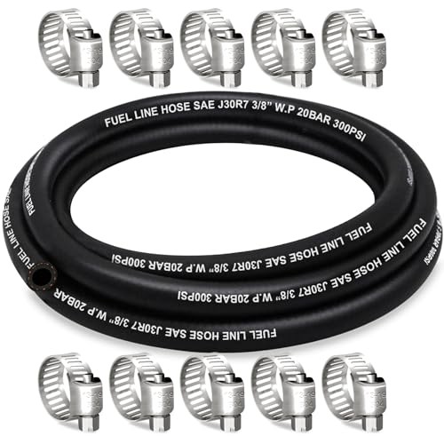 Fuel Line 3/8 Inch ID, Fuel Hose 10FT, J30R7 Fuel Line Hose NBR with 10 Clamps.