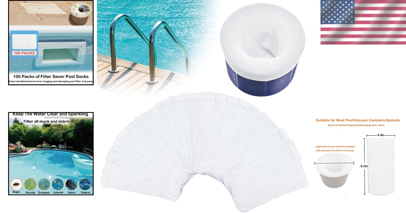 100 Pack Pool Skimmer Socks, Reusable Pool Socks for Skimmer Basket, Skimmer Soc