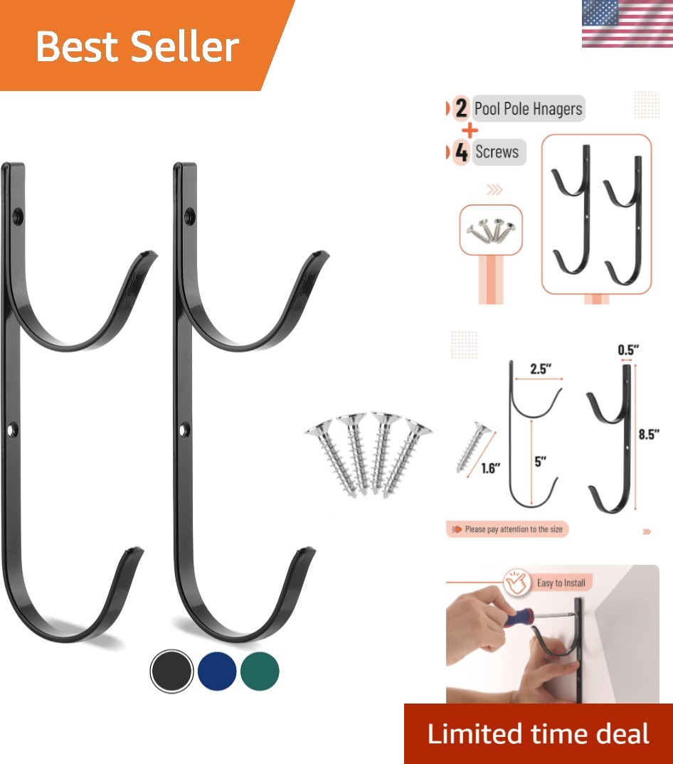 Effortless Installation Pool Pole Hangers – 2 Pack, Black Aluminum Durability