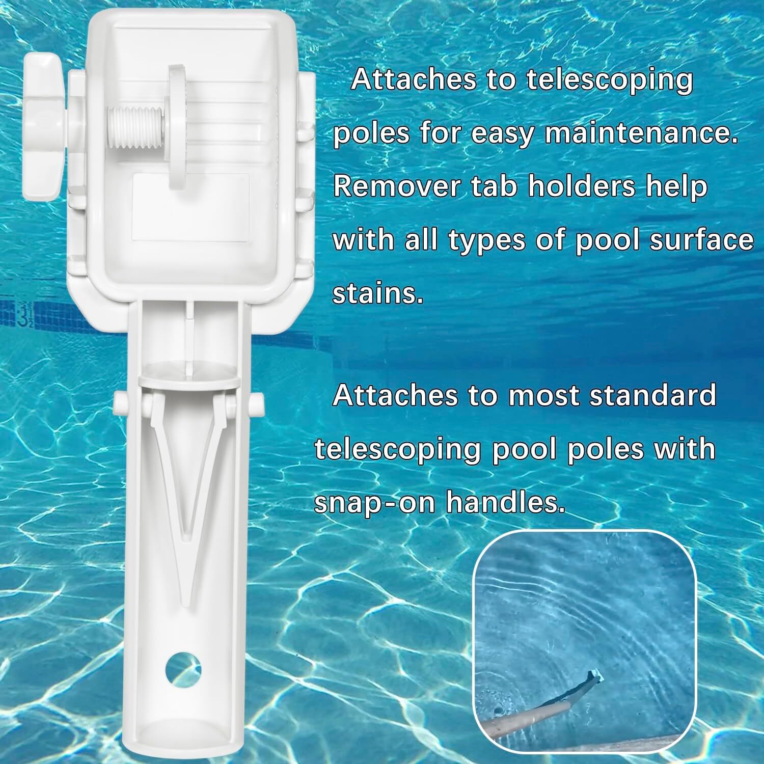 Tab Holder with EZ-Clip Handle for Swimming Pool Maintenance to Remove Stains