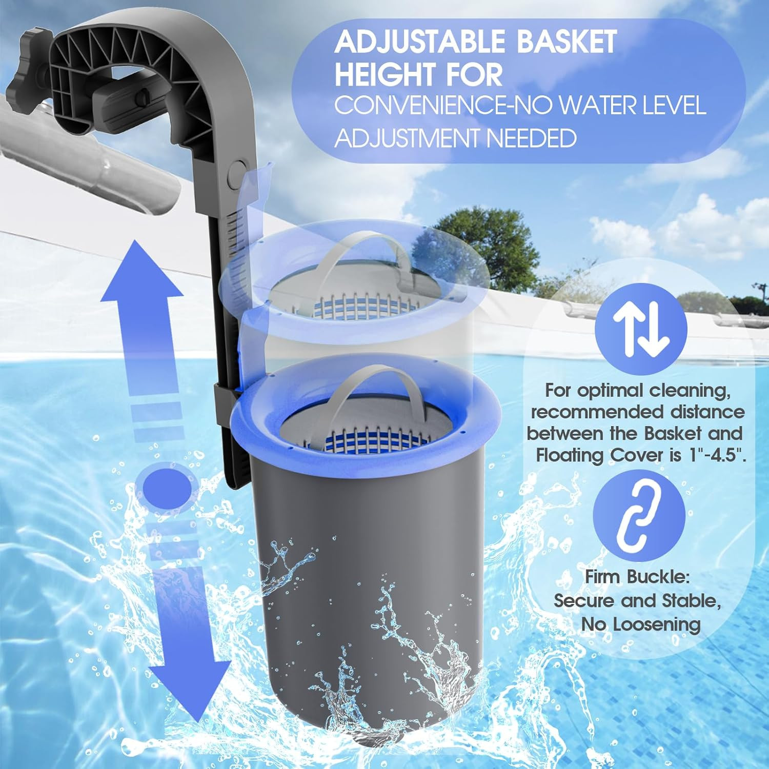 Wall Mount Swimming Pool Surface Debris Skimmer Basket with Socks,Above Ground P