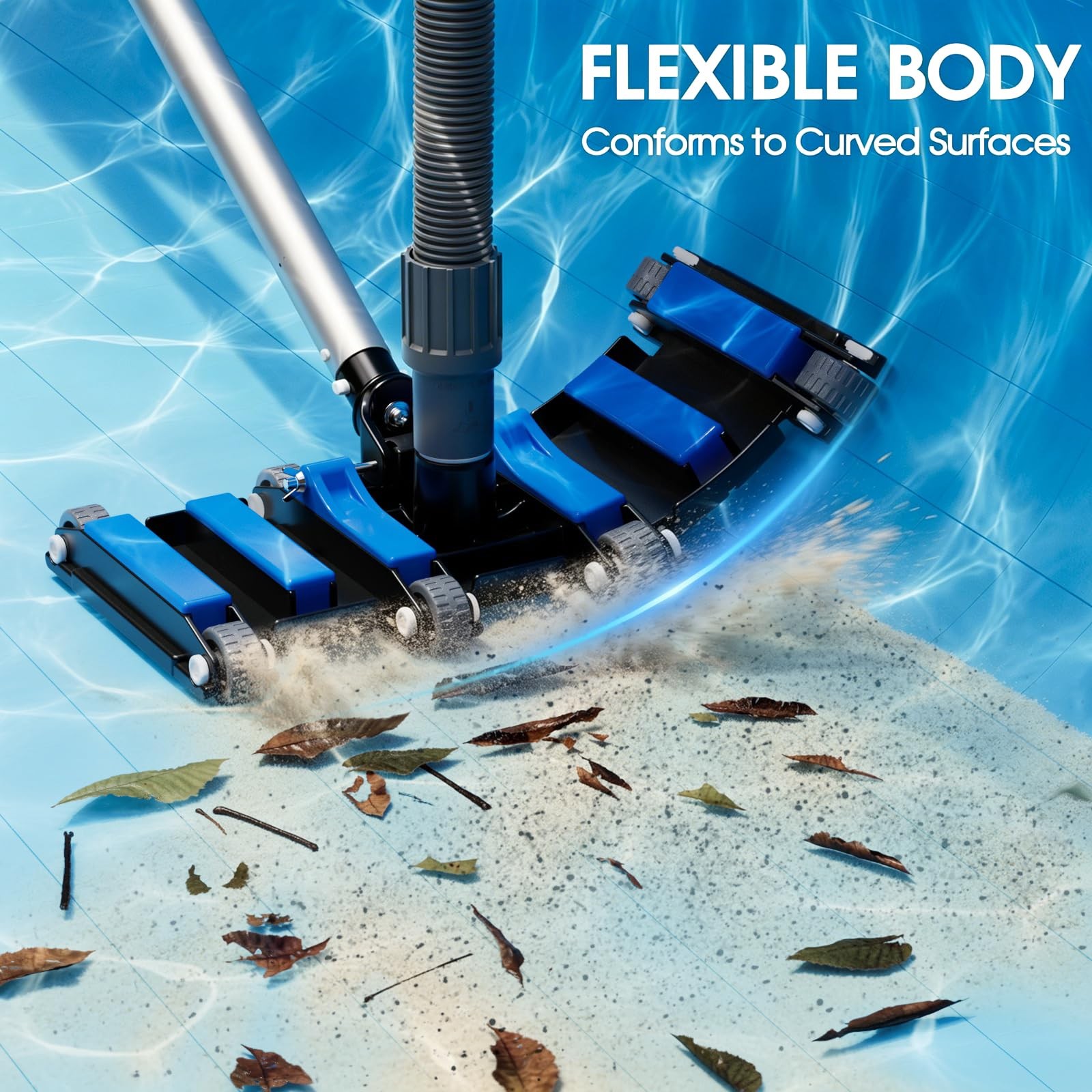 Commercial-Grade 4.4 LB Weighted Pool Vacuum Head & Swivel Handle – Blue