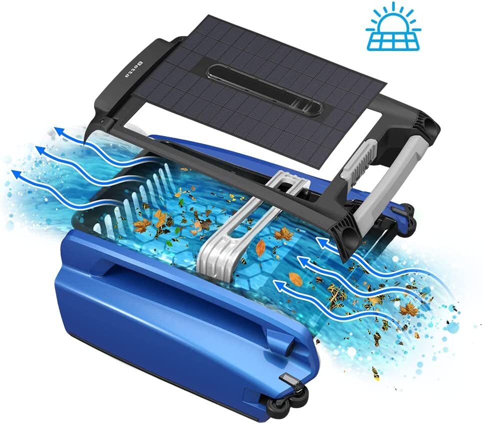 Blue Solar Powered Automatic Robotic Pool Skimmer with Enhanced Core Durability
