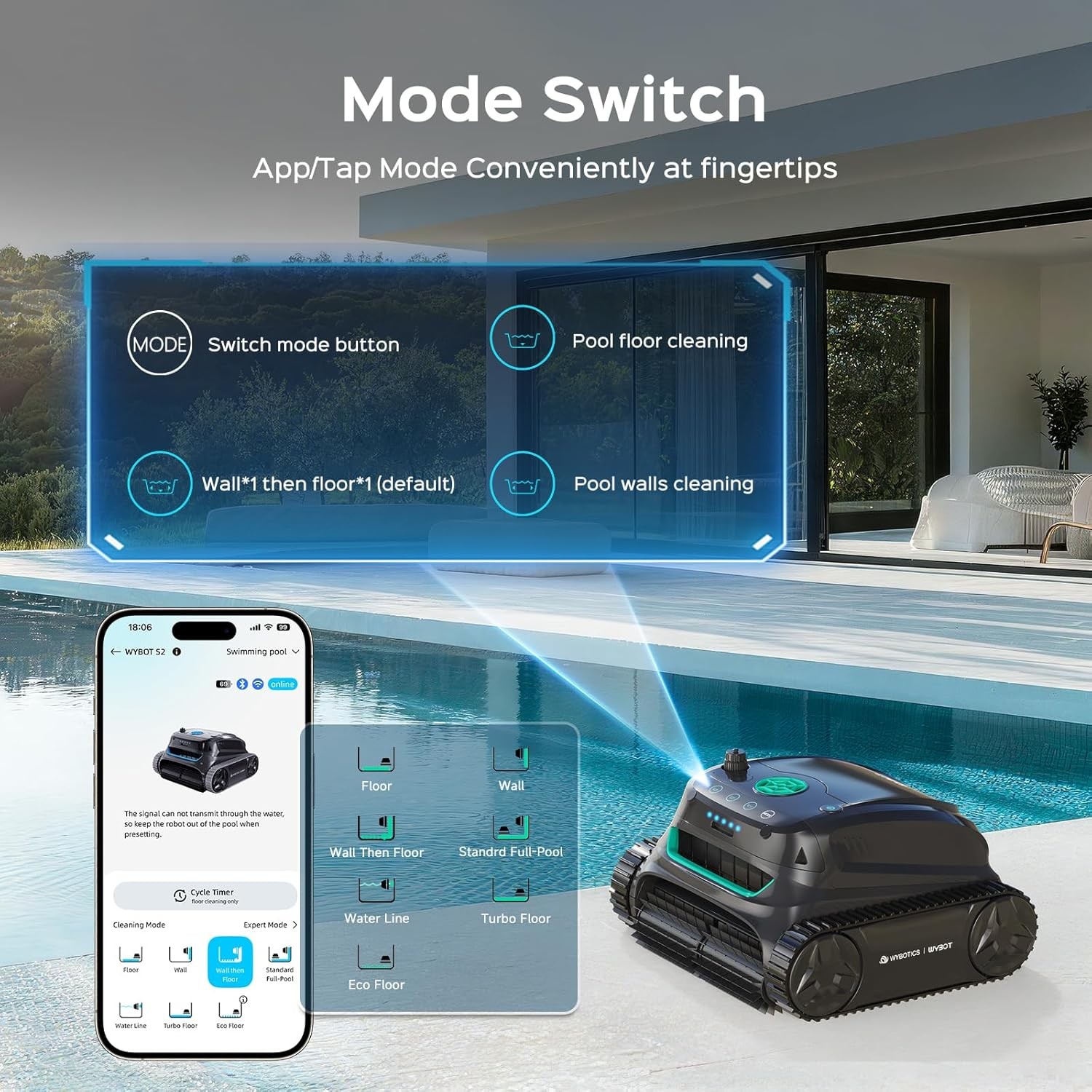 WYBOT S2 Cordless Robotic Pool Cleaner for Inground Pools, 210-240mins Runtime
