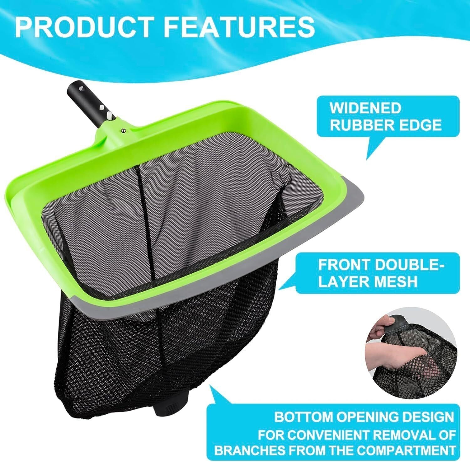Swimming Pool Cleaning Kit w/Pool Skimmer Net &Pool Brush Head &Hand Scrub Brush