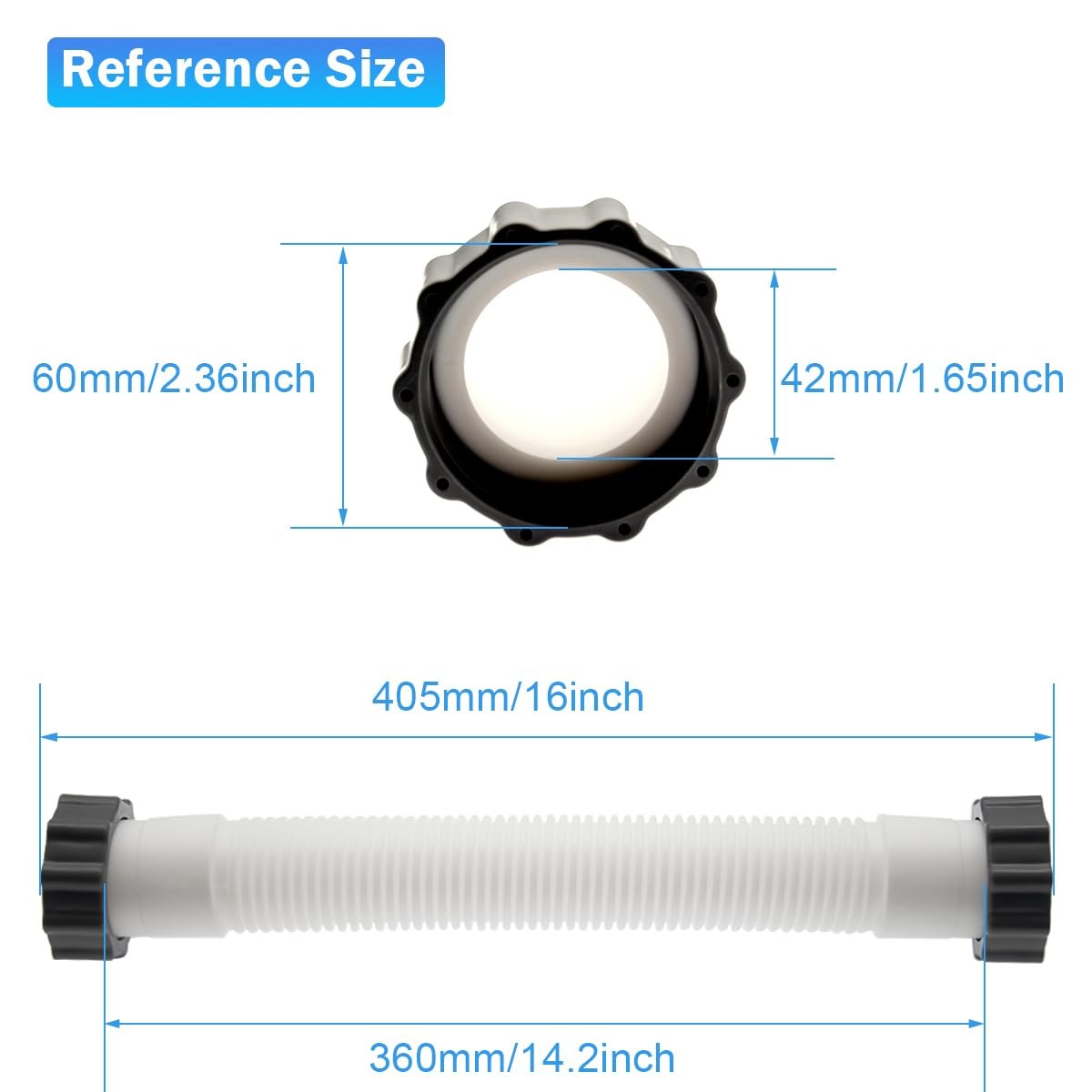 11535 16 Inch Interconnect Hose Replacement for Intex 1-1/4 inches, White