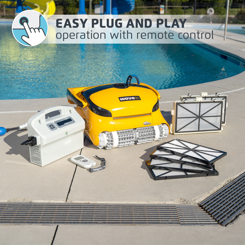 Dolphin Wave 80 Commercial Robotic Pool Cleaner with Caddy For Up to 68 Feet