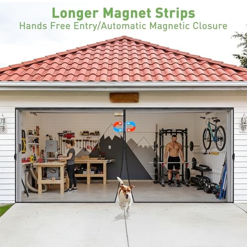 Retractable Garage Screen Door with Track, Garage Fit Garage Door 16 x 7 Feet