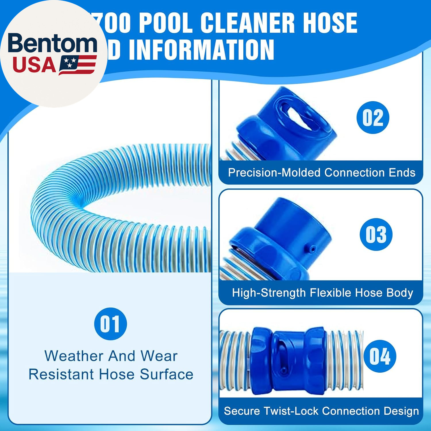 5-Pack Upgrade R0527700 Pool Cleaner Hose for Zodiac MX6 MX8-39 Inch Twist Lock