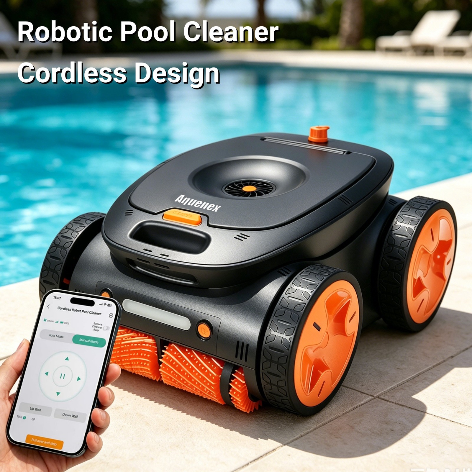 New 5460GPH Robotic Pool Cleaner with Signal Buoy, App&Remote, Smart Navigation