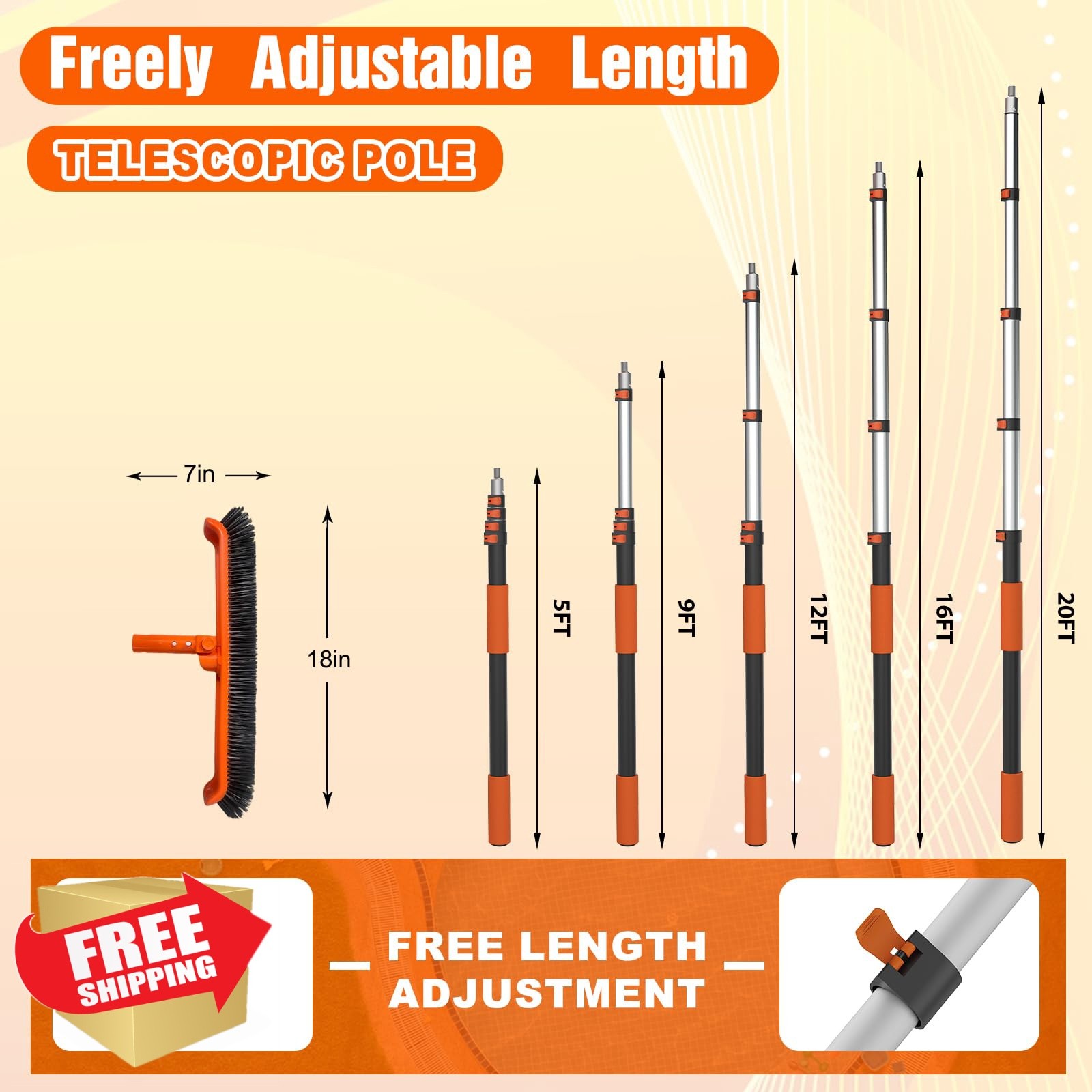 SISUPASSIE 20FT Pool Brush Kit Pole