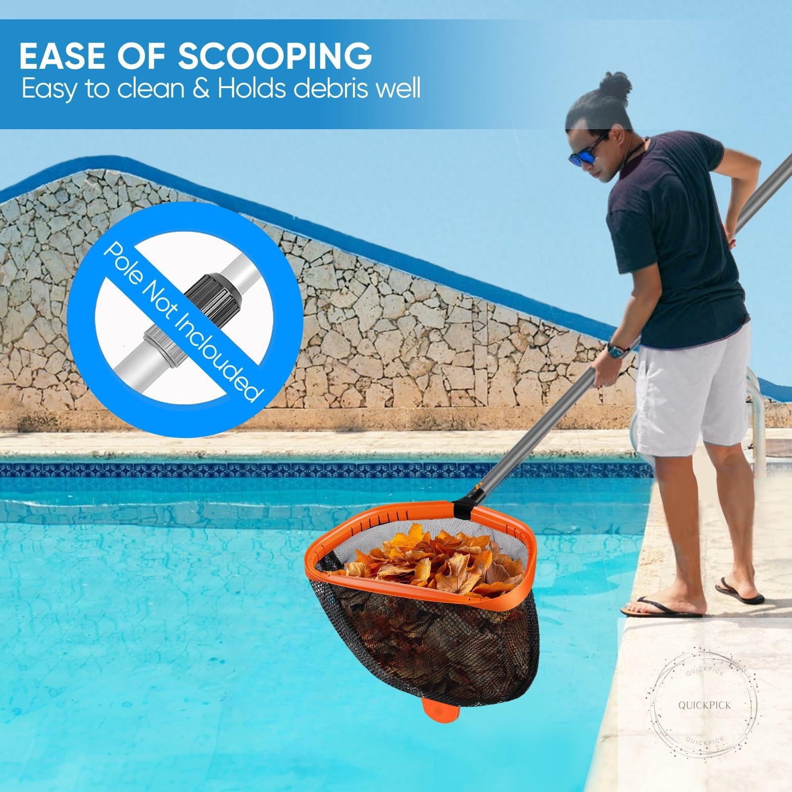 17.5&Prime; Pool Net, Pool Skimmer Net with Double-Layer Netting Bag, Aluminum Frame
