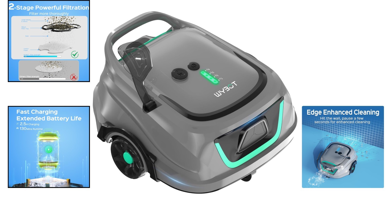 Cordless Robotic Pool Cleaner with Dual-Layer Filtration – 1100 Sq. Ft. Coverage