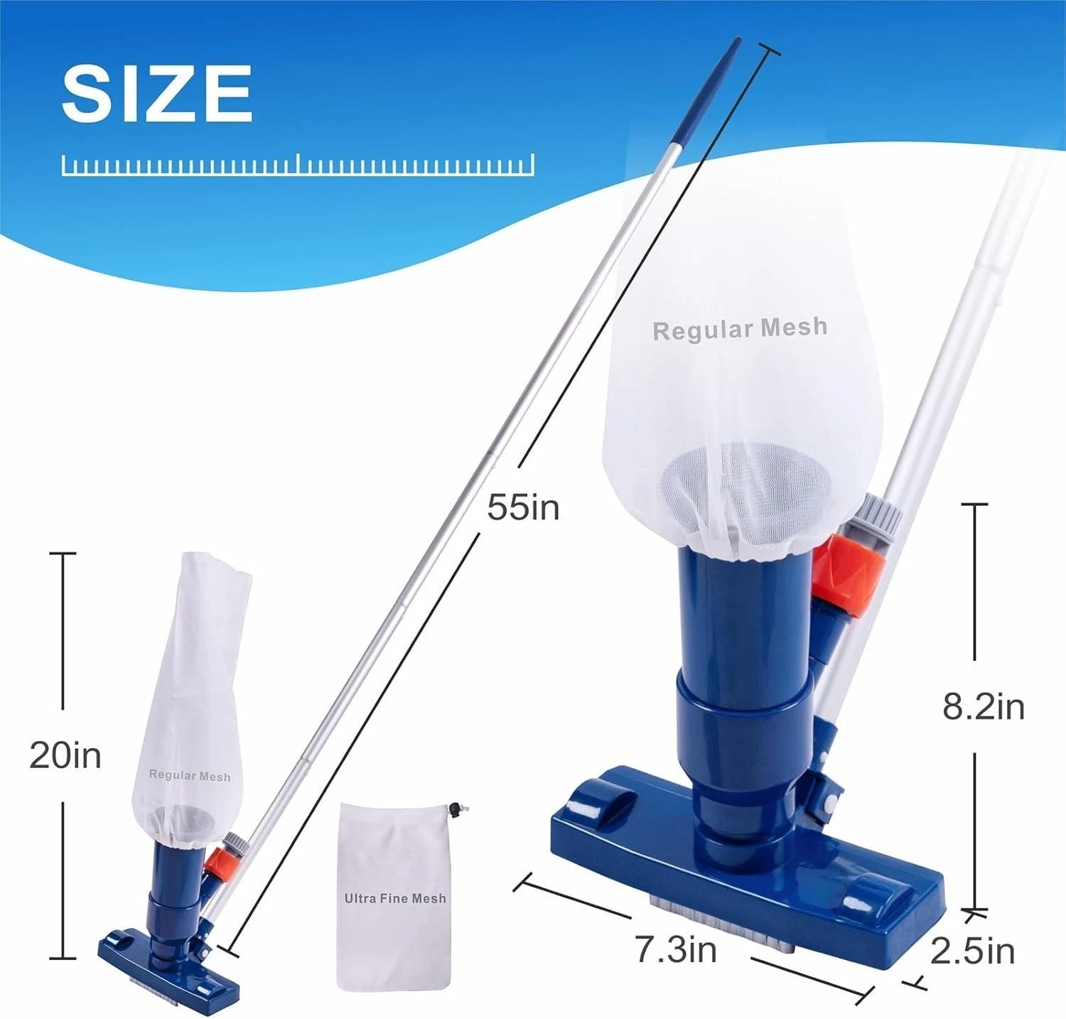 Effortless Manual Pool Spa Jet Vacuum Cleaner with Two Collection Bags – Blue