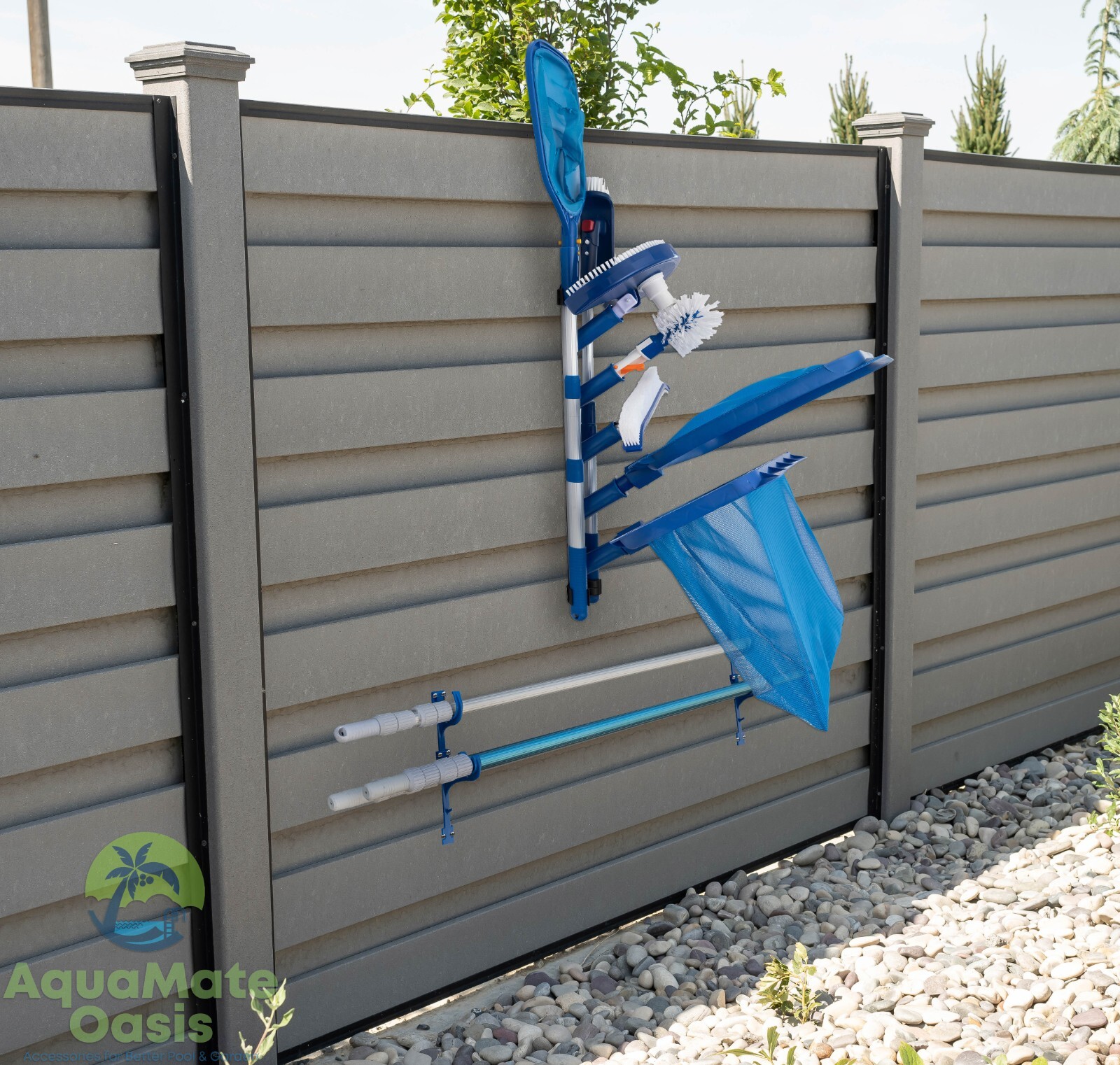 AquaMate Oasis Pool Tool Organizer, Pole Hangers, Vacuum Hose Harness