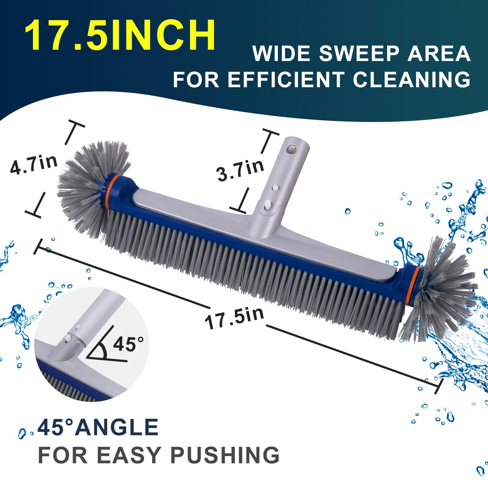 POOLAZA 360 Degree Pool Brush – Heavy Duty 17.5&Prime; 17.5 inches, Blue