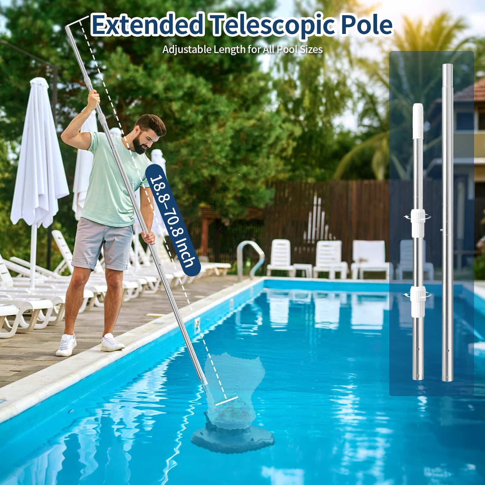 YouSky Cordless Pool Vacuum Cleaner with Telescopic Pole, 83GPM Powerful