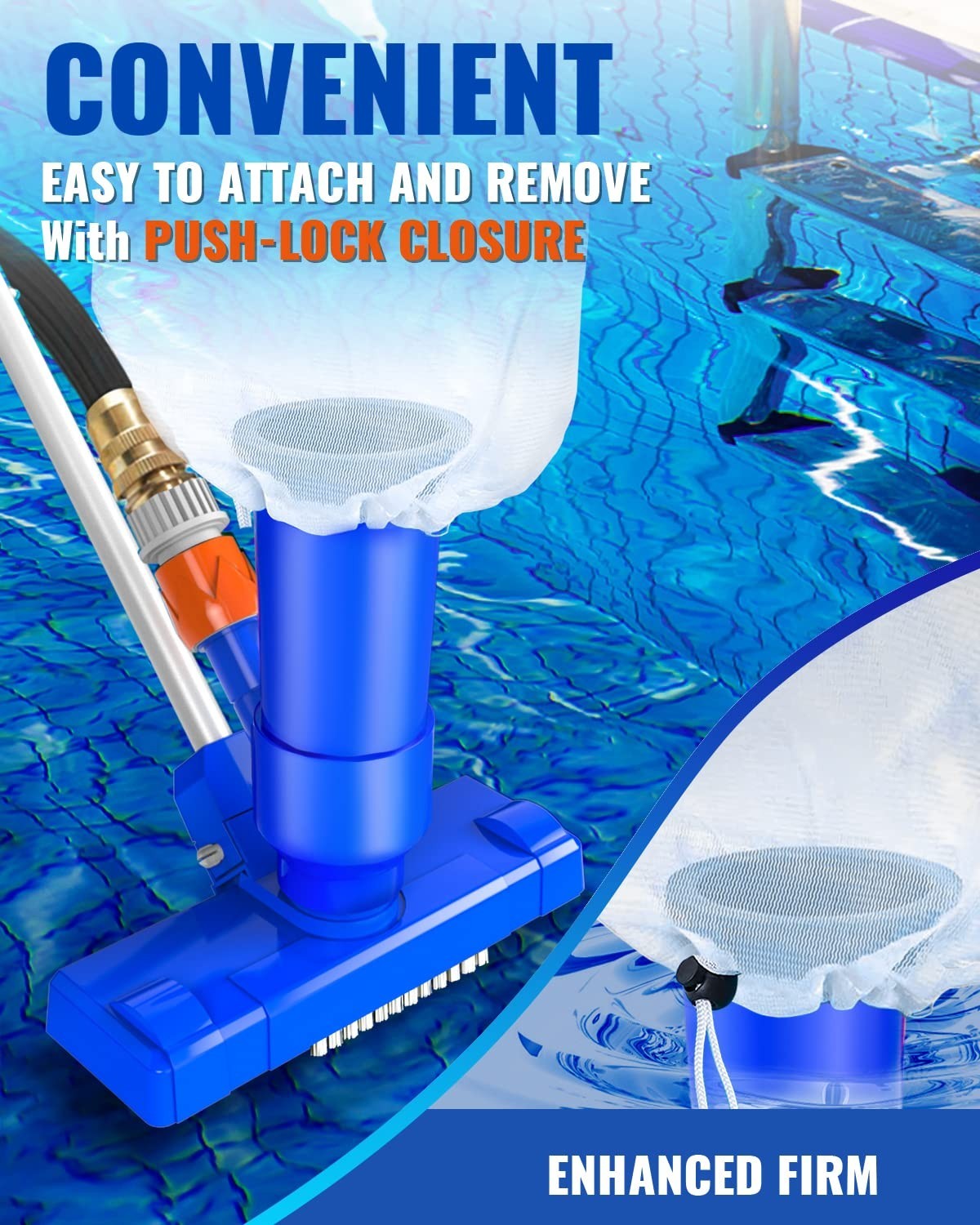 Portable Pool Vacuum Cleaner for Above/Inground Pools, 3 Scrub Brushes & Mesh Ne
