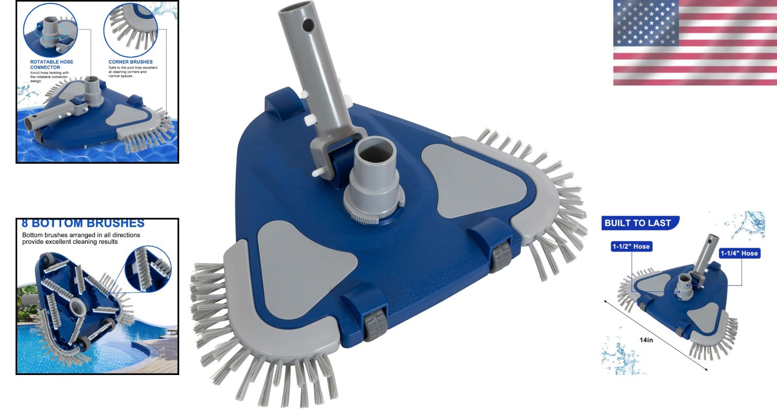 High-Performance Pool Vacuum Head with EZ Clip Handle & Smooth Movement Wheels
