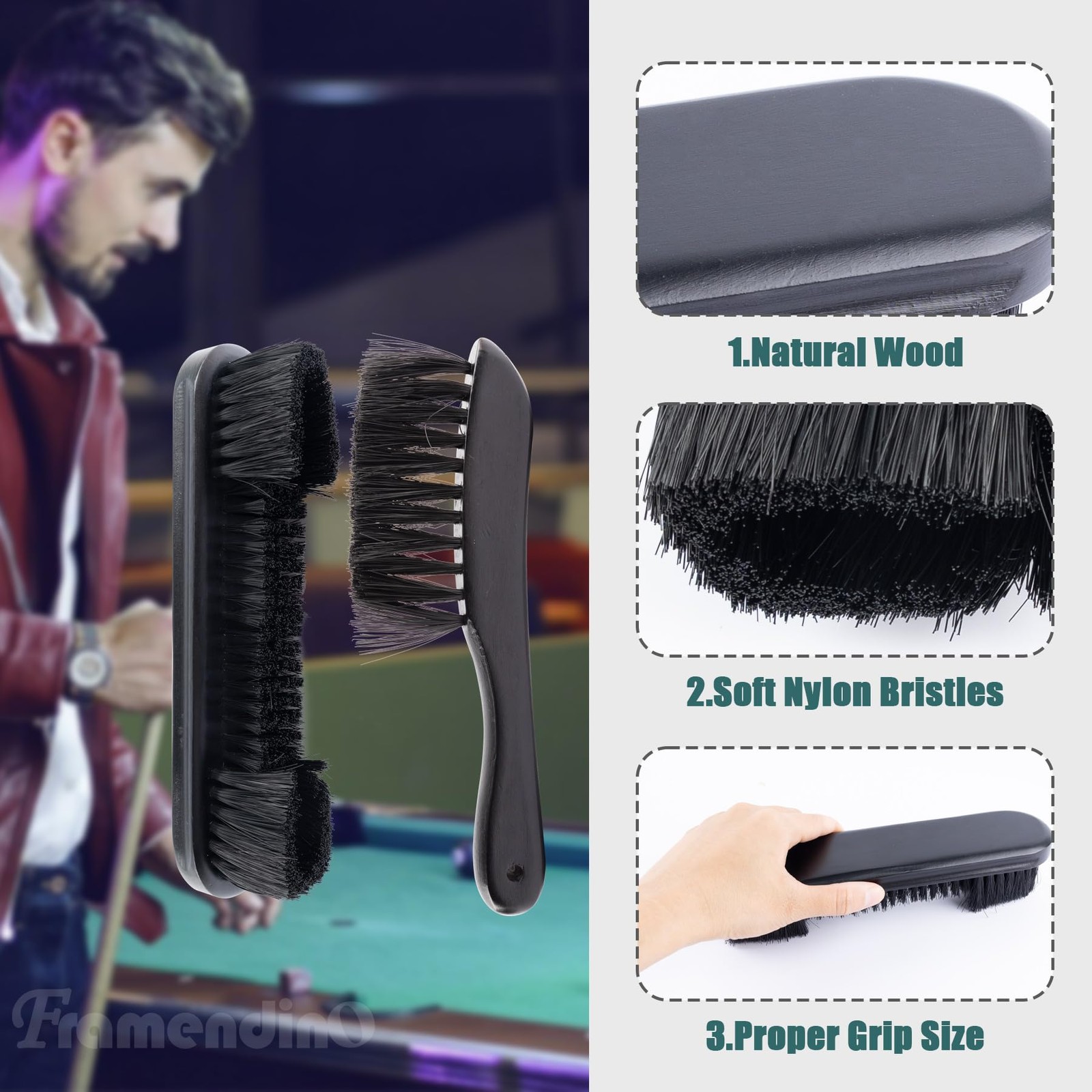 Wooden Billiards Pool Table and Rail Brush Set Wood Billiard Cleaner Cleanin…