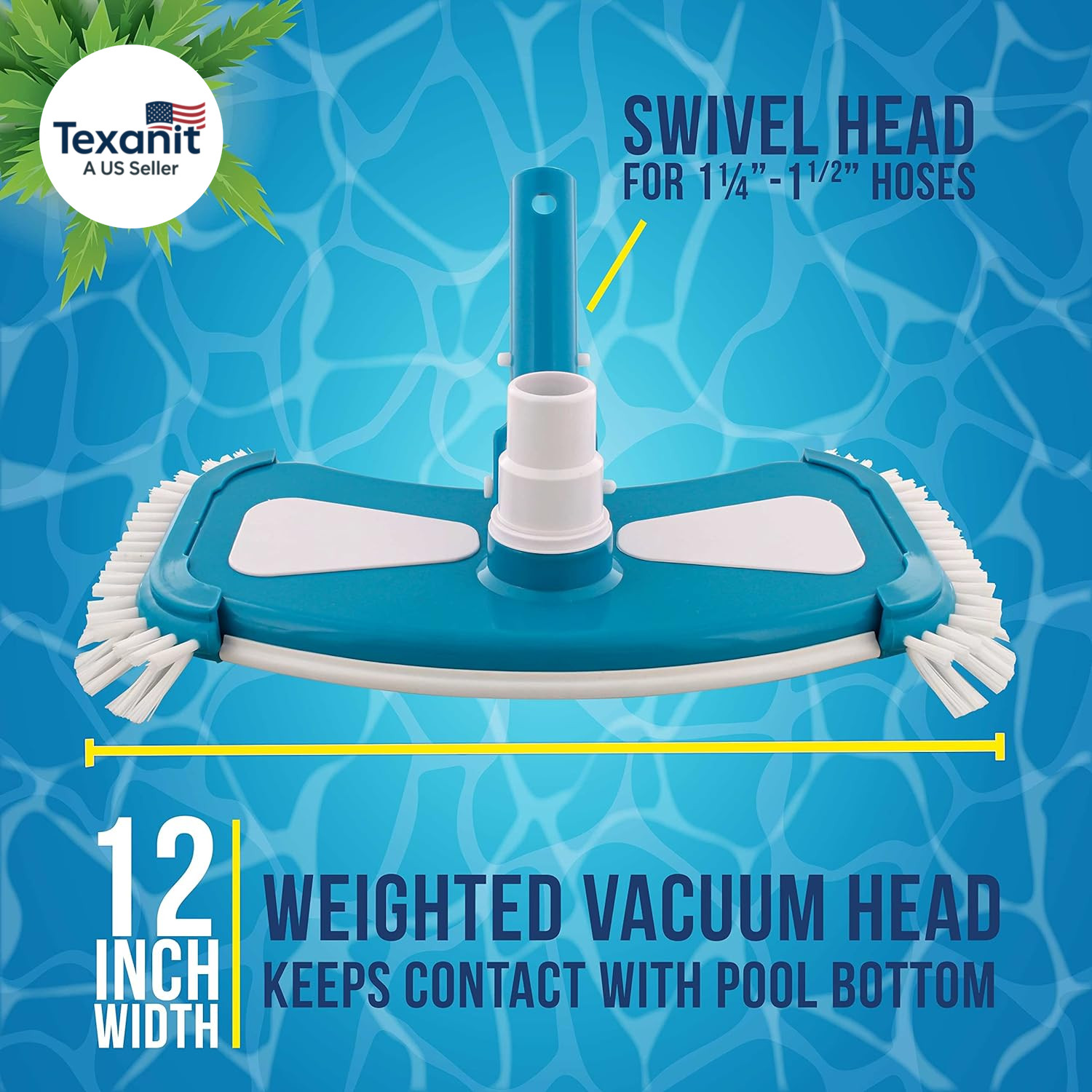 12&Prime; Deluxe Weighted Butterfly Pool Vacuum Head with Side Brushes, Swivel Hose Co