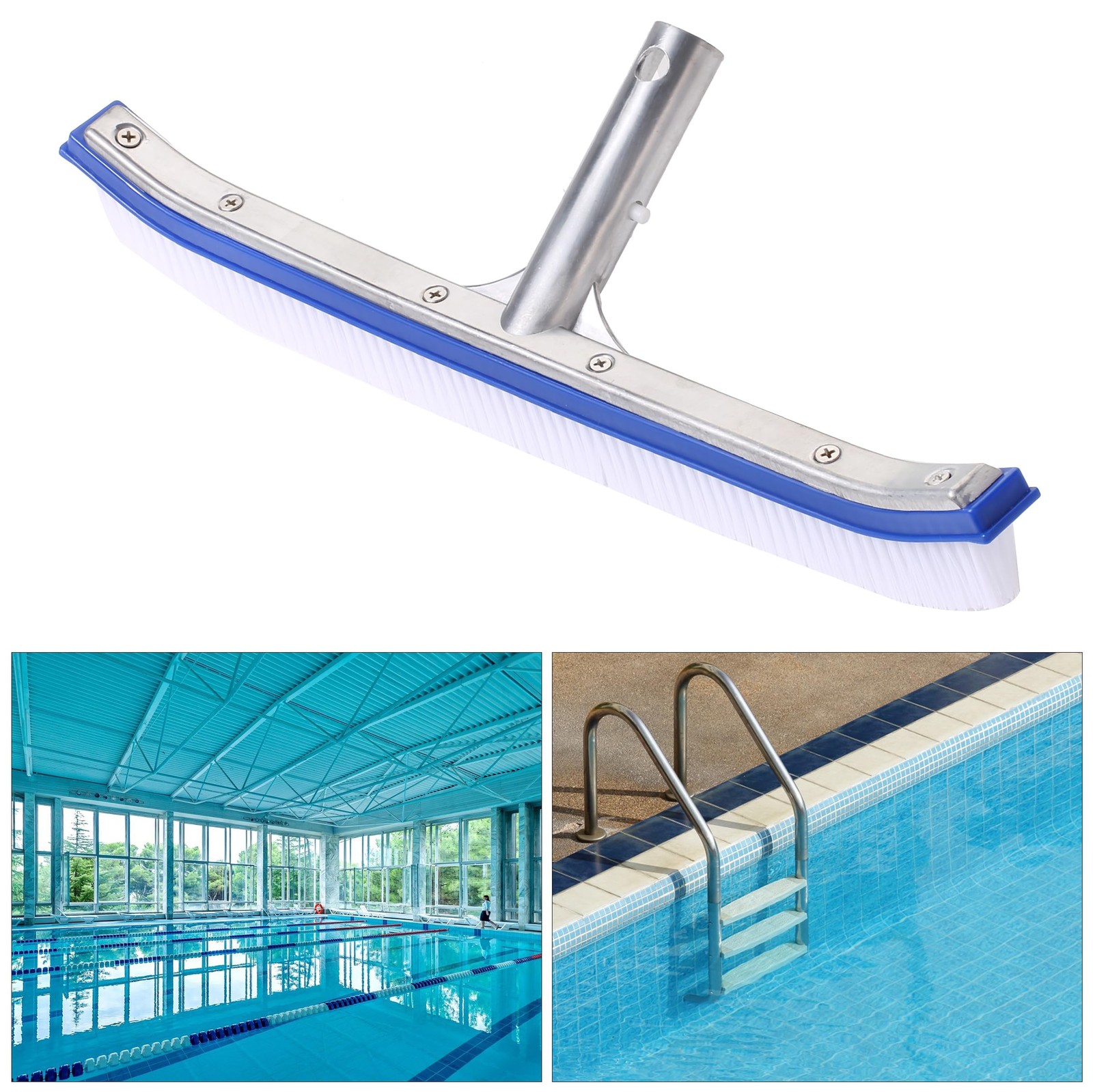 UNCO Aluminium Pool Brush Head – 17.3 in, Wall & Tile Brush, Large, Blue