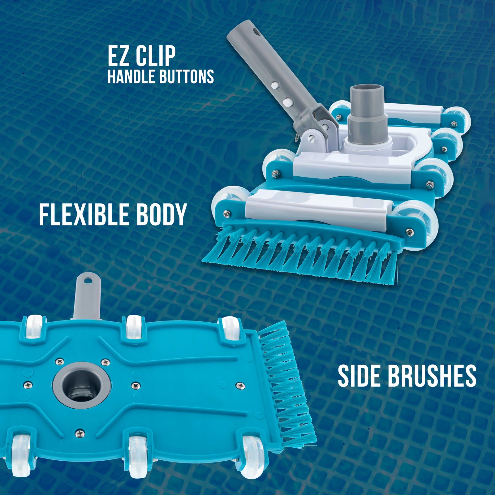 U.S. Pool Supply 16&Prime; Weighted Flexible Swimming Pool Vacuum Head, Side Brushes