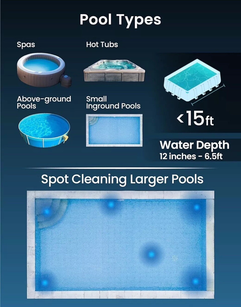 KOKIDO 2024 Rechargeable Handheld Pool Vacuum Set with Adjustable Grey & Blue