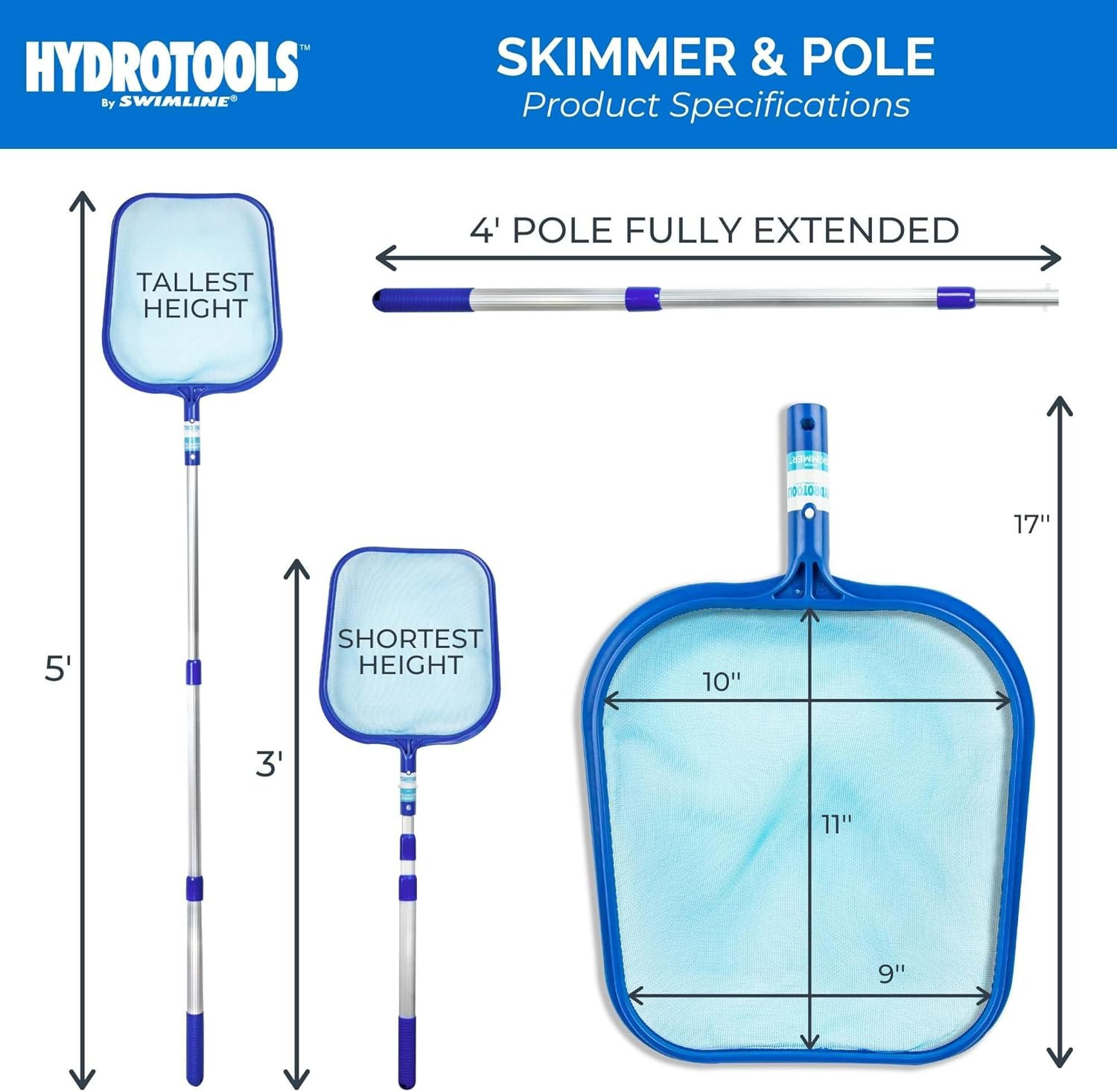 Recogedor de hojas Swimline con poste telescópico de aluminio ajustable de 48&Prime;