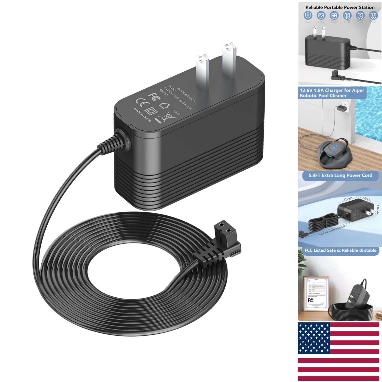 Intelligent Protection 12.6V Charger for Aiper Seagull Robotic Pool Vacuums