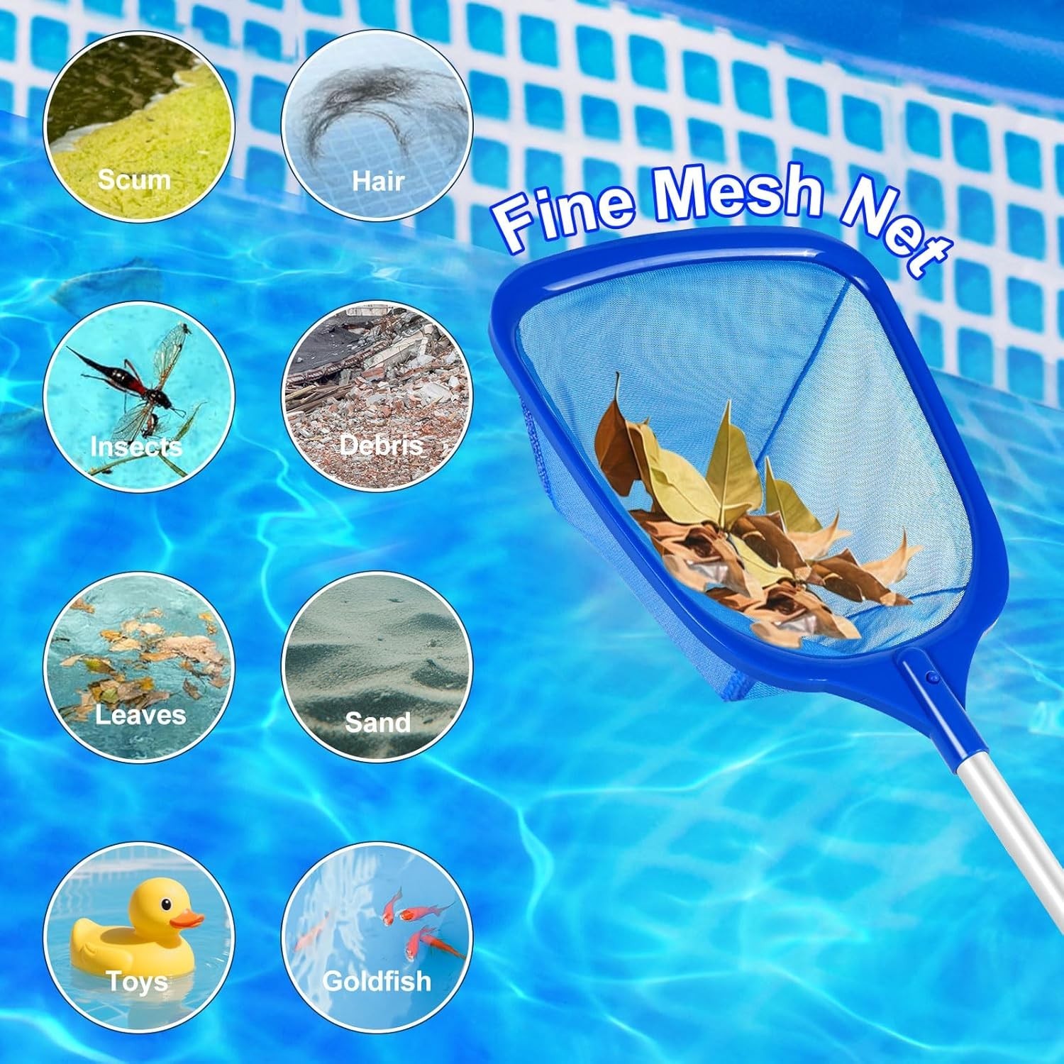 Professional-Grade Pool Skimmer Net – 2.6-5.7 ft Telescopic Pole for All Pools