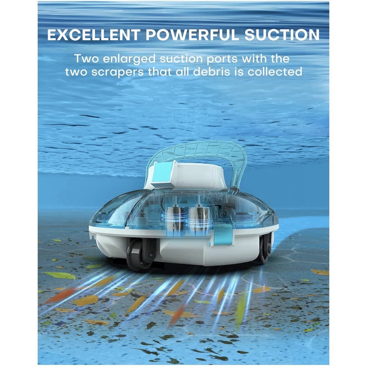 (2025 Upgrade) Cordless Robotic Pool Cleaner, Lasts 80 Min, Transparent Blue